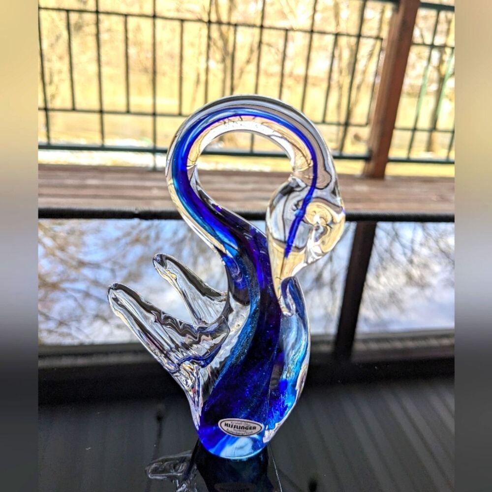 Kisslinger Of Austria RARE Handmade Crystal Swan 5.75" Cobalt Blue Clear Blown